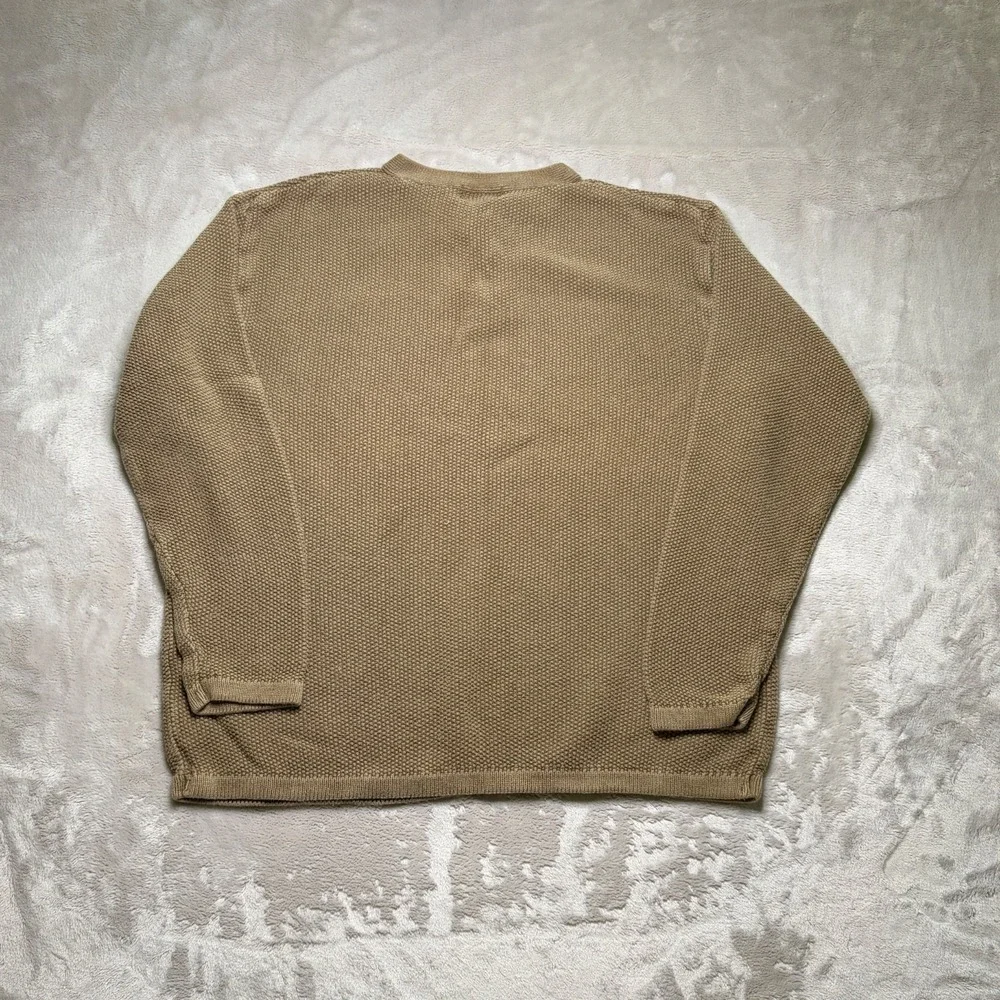 Vtg Stanley Blacker Waffle Knit Henley Sweater Mens XL Beige Heavyweight Cabin
